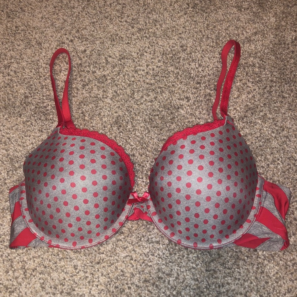 Gray & Red Polka Dot Bra